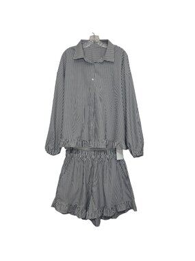 Fisoew Striped Two Piece Pajama Lounge Set Large Black White New Striped Casual